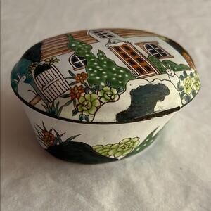 Empress Arts Vintage Cottage Bunny Garden Enamel Trinket Box